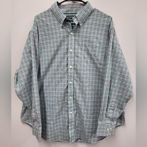 Lauren Ralph Lauren Shirt Mens Size 18 34/35 Green Checkered Long Sleeve Button